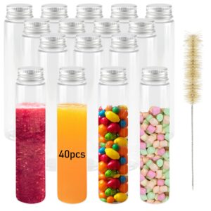 zeonhei 40 pcs 110ml clear plastic test tubes with screw caps, 140 x 32mm flat test tubes, plastic storage tubes for bath salt and candy storage, science party favors