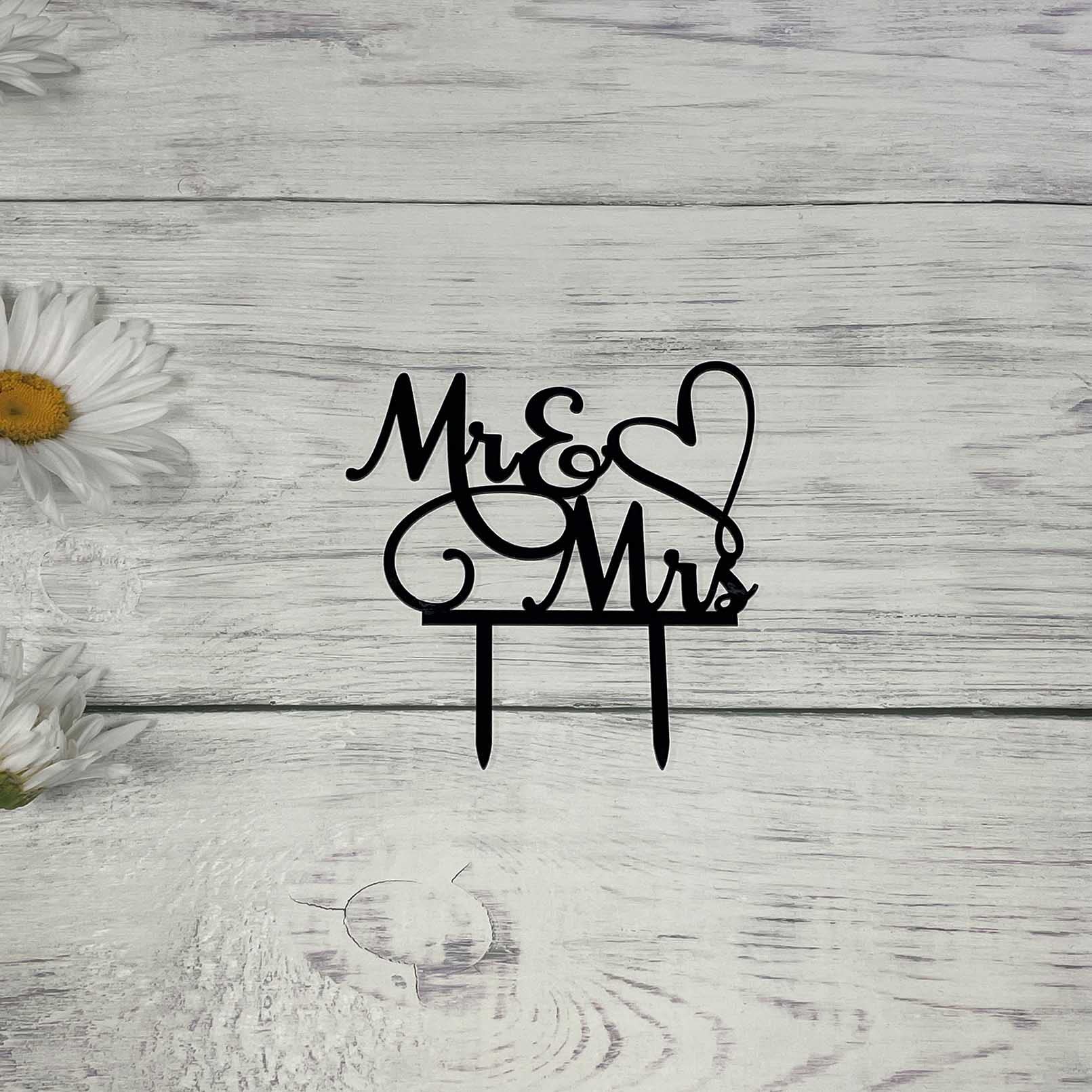 JIEEIN Mr and Mrs Cake Topper - Bride and Groom Sign Wedding, Engagement Cake Toppers Decoration, Black Acrylic