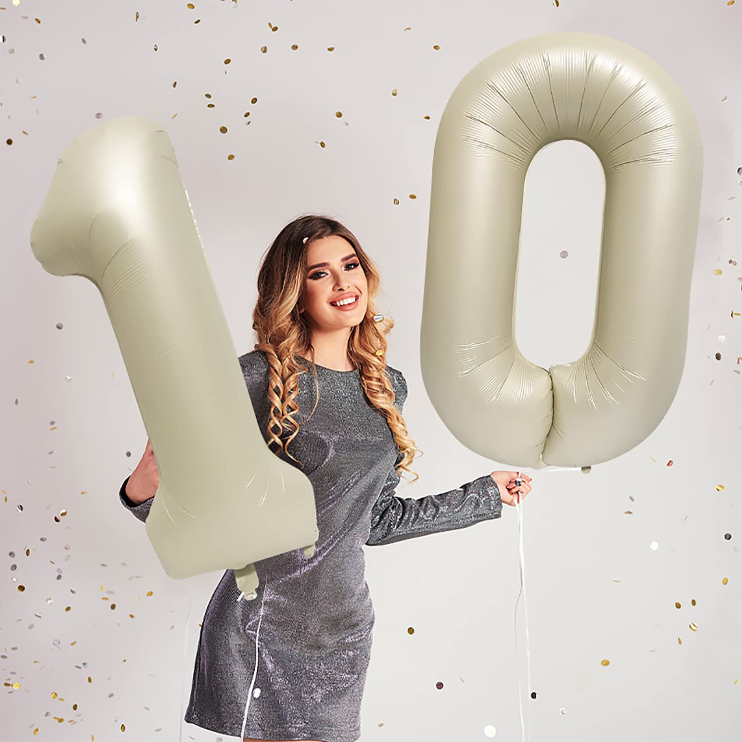 40 Inch Number Balloon Foil Balloon Number 100 Jumbo Giant Balloon Number 100 Balloon for 100th Birthday Party Decoration Wedding Anniversary Graduation Celebration, Cream White 100 Number Balloon