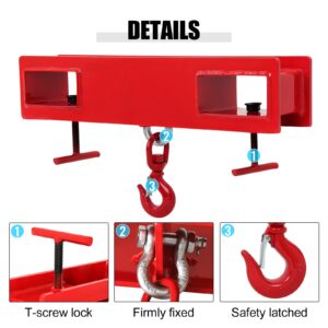 Hasopy Forklift Lifting Hook 1pc, 4400lbs Capacity Forklift Lifting Hoist, Red Forklift Mobile Crane with Swivel Hook and Two Large T-Screws, Hook Forklift Lifting Hoist, Fork Lifting Attachment (2T)