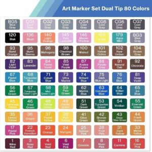 ZECHOMA 80 Colors Alcohol Markers Artist Drawing Art Dual Tip Markers Perfect for Kids Boys Girls Students Adult(80 Black Shell)