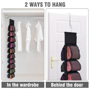 Aulock 2 Pack Legging Storage Organizer, Hanging Closet Organizer System, Black Clothes Closets Holder with 20 Roll Independent Compartments for Yoga T-Shirts Bras Socks Pants Tank Top Towel