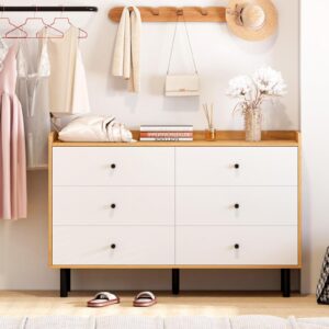 MAISONPEX Dresser for Bedroom with 6 Drawers and Metal Handle,Sturdy Frame Modern Bedroom Furniture, Chest of Drawers, White Dressers with Drawers for Closet Hallway, Living Room, Entryway