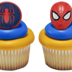 DecoPac Marvel's Spider-Man™ Spider and Mask Rings, Spider-Man Cupcake Decorations, Red and Blue Food Safe Cake Toppers – 24 Pack