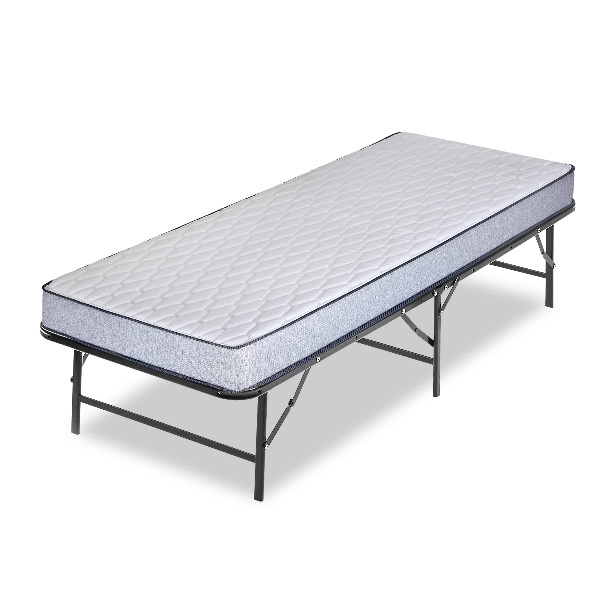 Spinal Sleep, 14-Inch Quickbase Metal Platform Bed Frame Foundation with 5" Medium Firm Tight Top High Density Foam Mattress, 75 x 30, Gray