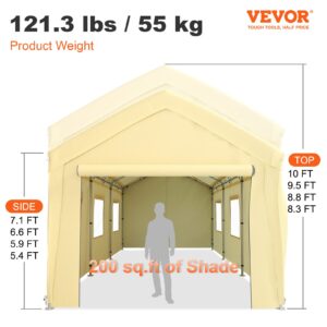 VEVOR 10 x 20 ft Carport Car Canopy, Heavy Duty Garage Shelter with 8 Legs, Removable Sidewalls and Windows, Car Garage Tent for Party, Boat, Adjustable Peak Height from 8.3 ft to 10 ft, Yellow