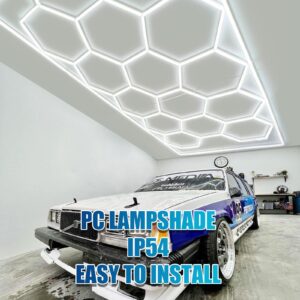 GOSLARLIT Hexagon LED Garage Lights,6500K Dimmable Ceiling Lights,Adjustable Brightness,High Energy-Saving Industrial Shop Lights for Market/Garage/Car Wash/Car Show(15.88fts x 7.98fts)