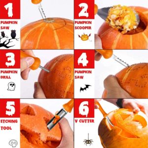 Pumpkin Carving Kit, Pumpkin Carving Tools Kit Knife for Adults with 10 Stencils Patterns, Professional Heavy Duty Pumpkin Carving Set for Family Party Decorations