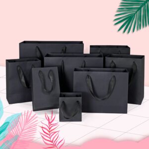 HUAPRINT Black Gift Bags,12 Pack Small Black Paper Bags with Handles,Bulk-4x2.75x4.5 inch,Mini Party Favors Bags for Presents,Birthday,Weddings,Baby Showers