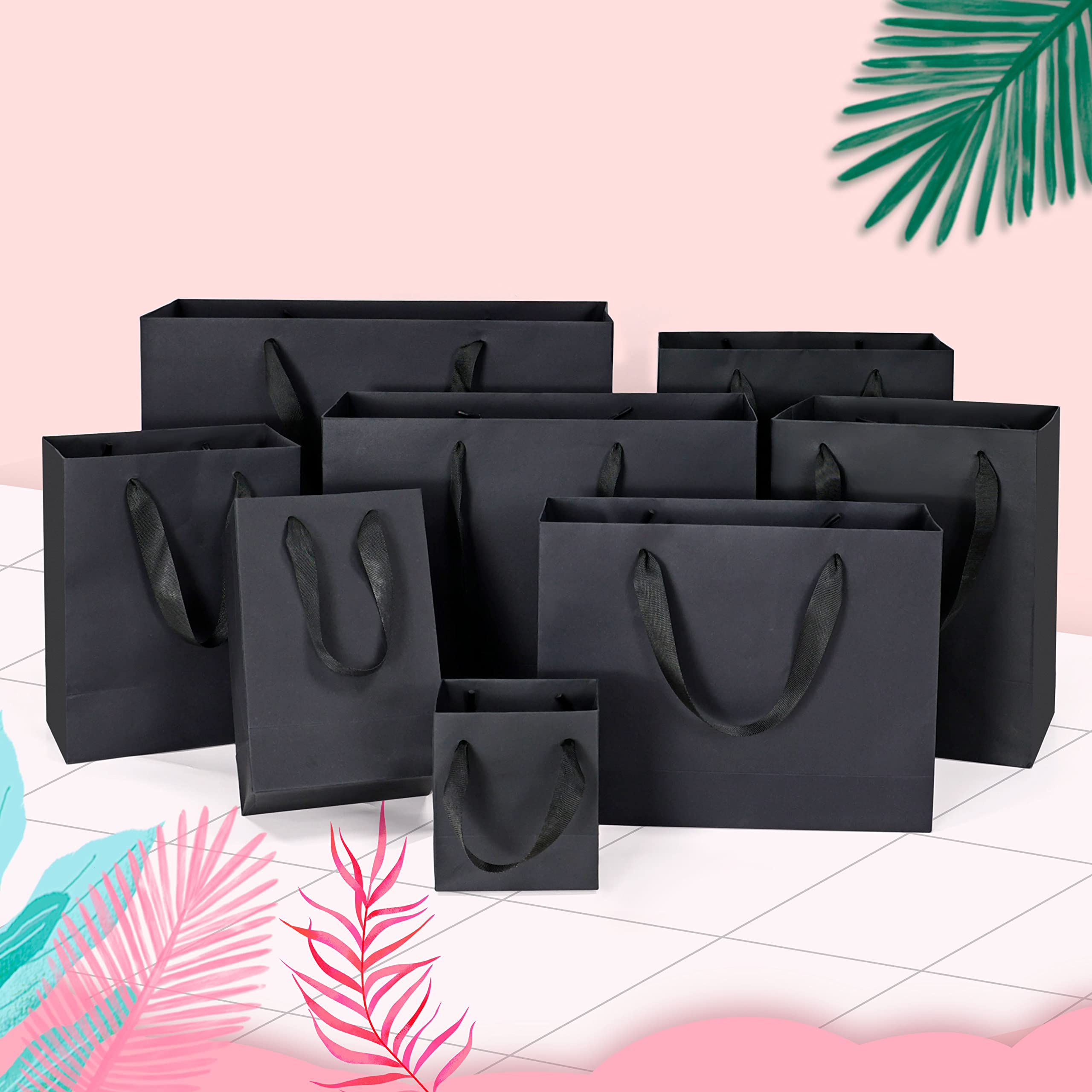 HUAPRINT Black Gift Bags,12 Pack Small Black Paper Bags with Handles,Bulk-4x2.75x4.5 inch,Mini Party Favors Bags for Presents,Birthday,Weddings,Baby Showers