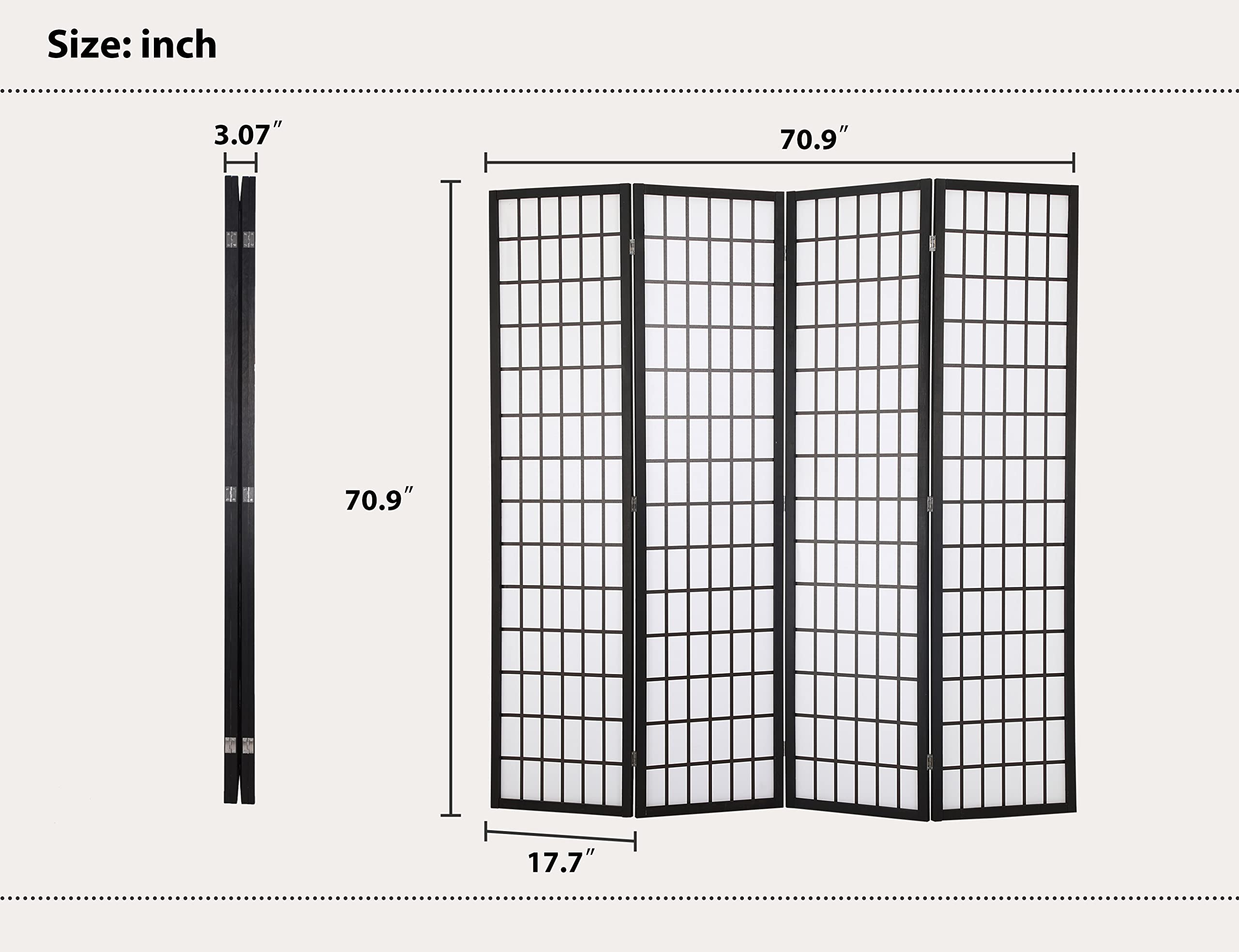 Room Divider, 4 Panel Plum Blossom Shoji Screen, 6FT Folding Chinese Wall Dividers with Waterproof Shoji Paper for Home Office Bedroom, Divider for Room Separation Japanese Style Room Dividers