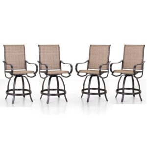 hera's house outdoor swivel bar stools, counter bar height patio bar stool chairs with solid back & armrest, all weather textilene sling fabric chair for deck lawn garden