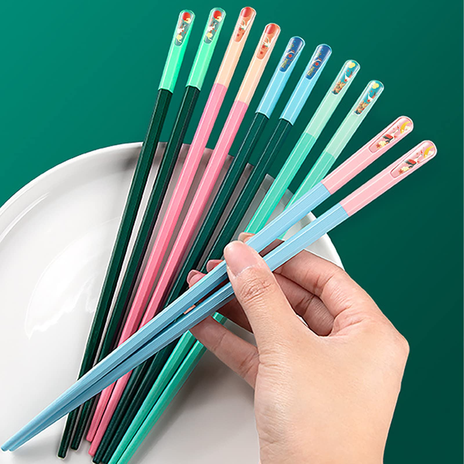 5 Pairs Fiberglass Chopsticks, Slivek Reusable Premium Japanese Chinese Korean Chopsticks Dishwasher Safe, Non-slip, Lightweight, 9.5 inches - Morandi Color