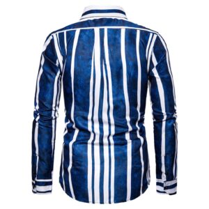 Men's Long Sleeve Stylish Dress Shirts Striped Casual Button Down Shirts Regular Fit Turn-Down Collar Shirt Top (Dark Blue,3X-Large)