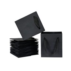 huaprint black gift bags,12 pack small black paper bags with handles,bulk-4x2.75x4.5 inch,mini party favors bags for presents,birthday,weddings,baby showers