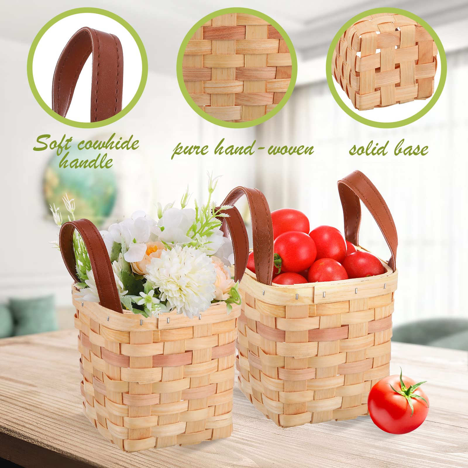 Rtteri 6 Pcs 4.5x4.5x4 In Small Wicker Baskets Woodchip Baskets with Handles Wood Woven Easter Empty Wicker Baskets for Gifts Small Square Basket Storage Organizing Pantry Party Container(Yellow)