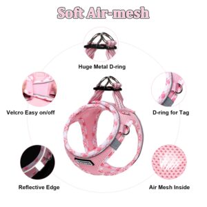 Mercano Soft Mesh Dog Harness and Leash Set, No-Chock Step-in Reflective Breathable Lightweight Easy Walk Escape Proof Vest Harnesses with Safety Buckle for Small Medium Dogs, Cats (Pink, S)