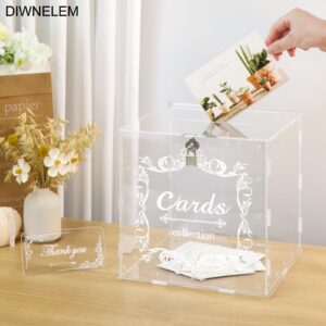 DIWNELEM Acrylic Wedding Card Box with Lock Clear Large Letter Envelope Box Acrylic Wedding Gift Card Box Money Box for Reception Baby Shower Birthday Party Graduation Decorations