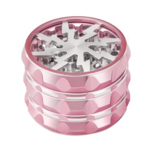 vrupinze 2.5 inch large grinder, portable aluminium grinder with clear top, pink