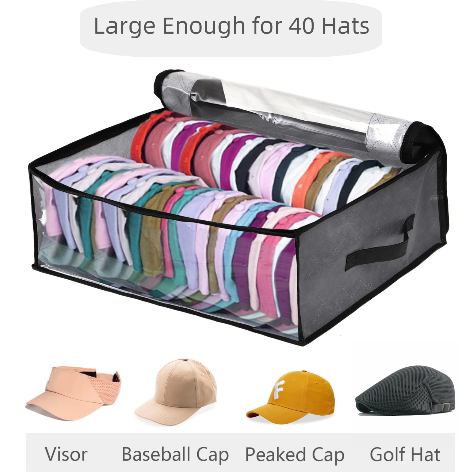 AVLA 4 Pack Hat Storage for Baseball Caps, Non-woven Wide Hat Organizer, Large Sports Hat Storage Bag, Hat Racks Holder for Closet with 2 Sturdy Handles, Hat Organizer Case Capbox for Home Travel