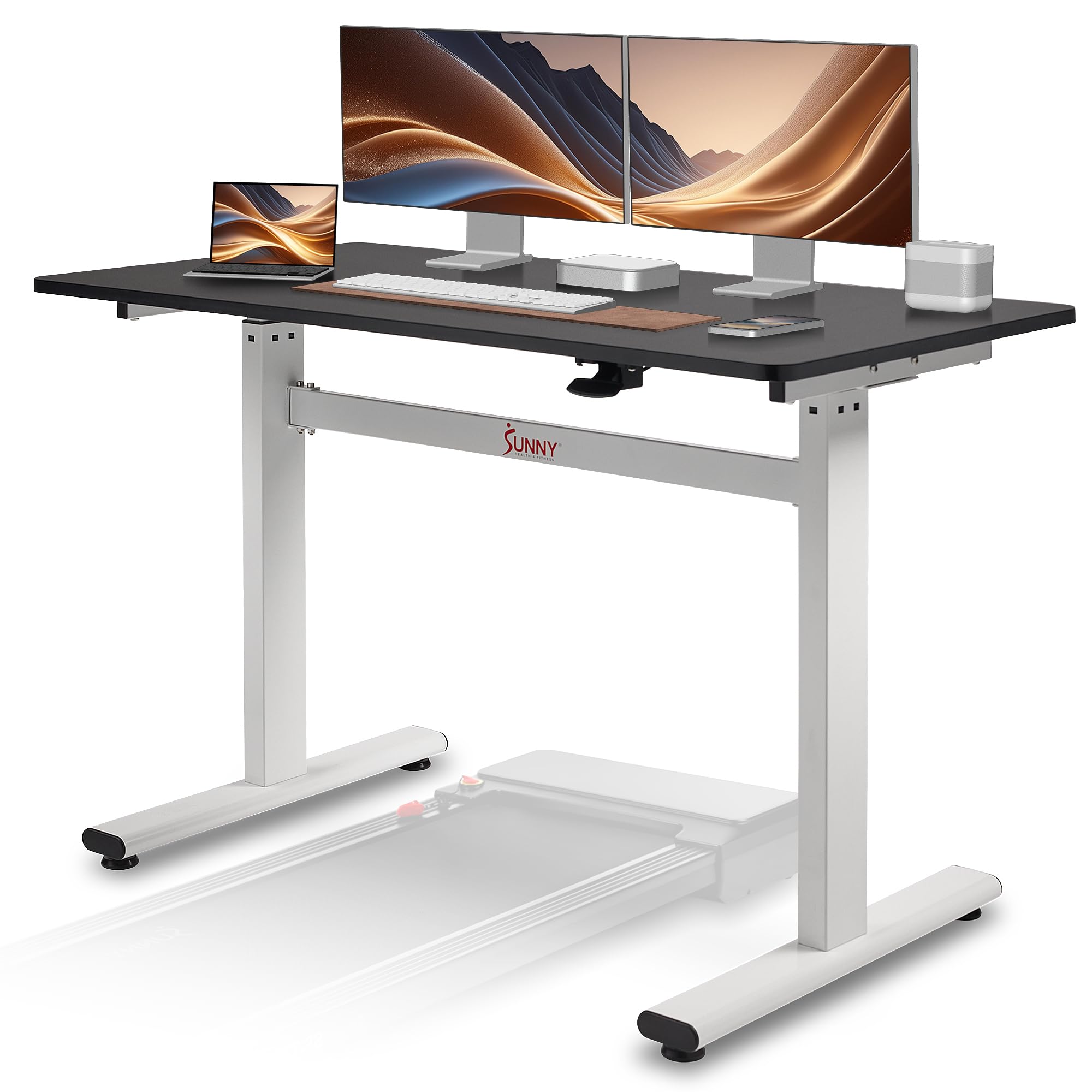 Sunny Health & Fitness Multi-Purpose Air-Drive Adjustable Standing Desk, Pneumatic Air Lifting, Electricity-Free, Scratch-Resistant Surface with up to 47.2" Height, Treadmill Compatible SF-A023001