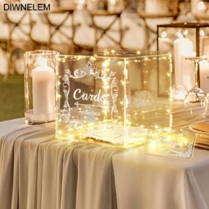 DIWNELEM Acrylic Wedding Card Box with Lock Clear Large Letter Envelope Box Acrylic Wedding Gift Card Box Money Box for Reception Baby Shower Birthday Party Graduation Decorations