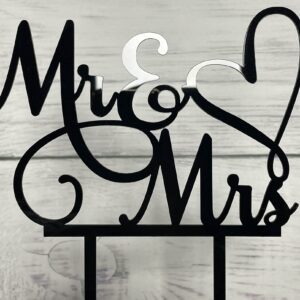 JIEEIN Mr and Mrs Cake Topper - Bride and Groom Sign Wedding, Engagement Cake Toppers Decoration, Black Acrylic