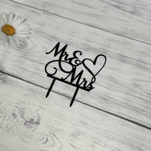 JIEEIN Mr and Mrs Cake Topper - Bride and Groom Sign Wedding, Engagement Cake Toppers Decoration, Black Acrylic