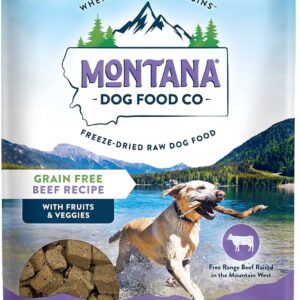 MONTANA DOG FOOD CO. Beef Freeze-Dried Raw Dog Food Topper – Grain-Free, High Protein Meal Enhancer with 100% All-Natural Free-Range Beef & Vegetables – Premium USA-Made, 12 oz