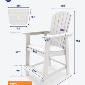 YEFU Balcony Chair, Tall Adirondack Chair Set of 2 with Connecting Tray, Poly Lumber Adirondack Chair Bar Stools, Patio Stools, 380lbs, Weather Resistant for Outdoor Deck Lawn Pool Backyard-White