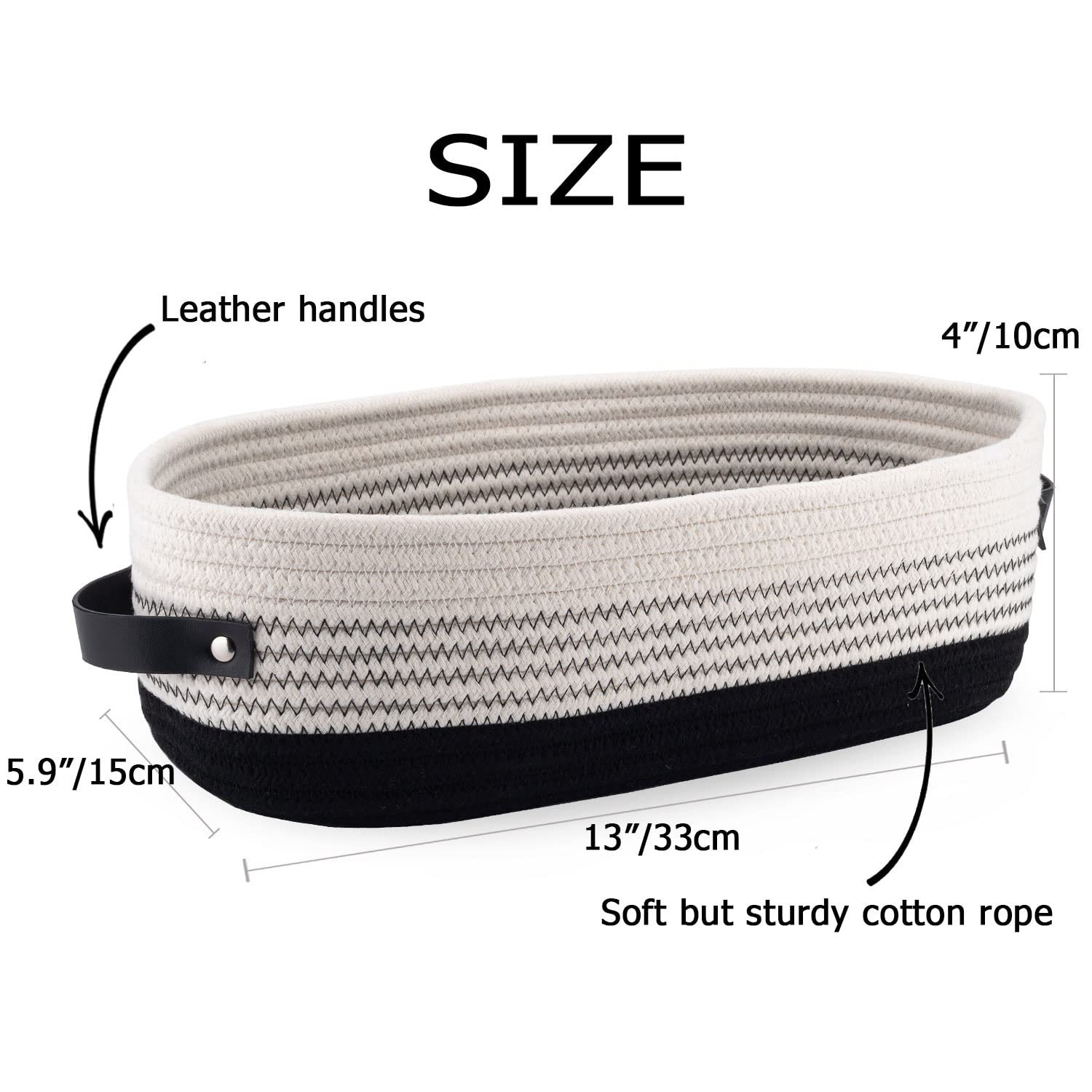 Oradrem Cotton Rope Toilet Basket Bathroom Decor Baskets, Toilet Paper Holder Basket, Farmhouse Home Decor Organizing Small Baskets 13"x5.9"x4" Black