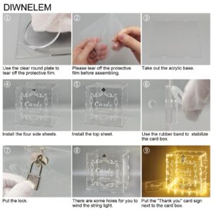 DIWNELEM Acrylic Wedding Card Box with Lock Clear Large Letter Envelope Box Acrylic Wedding Gift Card Box Money Box for Reception Baby Shower Birthday Party Graduation Decorations