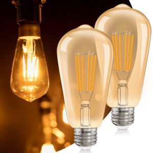 unilamp dimmable led edison bulb, st64 e26 base lighting vintage led bulbs, 6w vintage led light bulb(60w equivalent), 600lm, 2200k amber warm, high brightness amber glass (2 packs)