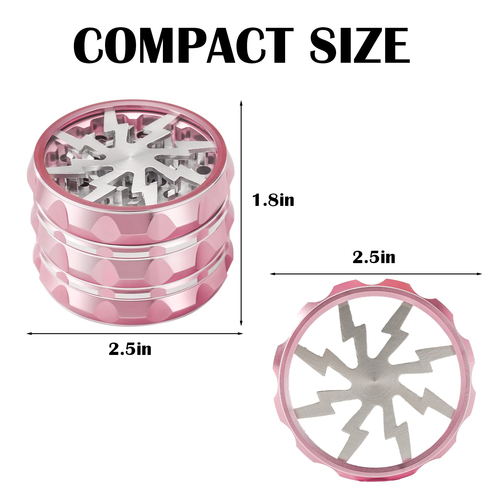 VRUPINZE 2.5 inch Large Grinder, Portable Aluminium Grinder with Clear Top, Pink