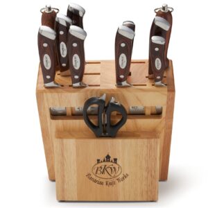 Bavarian Knife Works 19 Pieces Kitchen Knife Set, Knife Block Set with Steak Knives, Razor Sharp Blades, Ergonomic Pakkawood Handle, Light Weight Easy to Sharpen made of German Steel