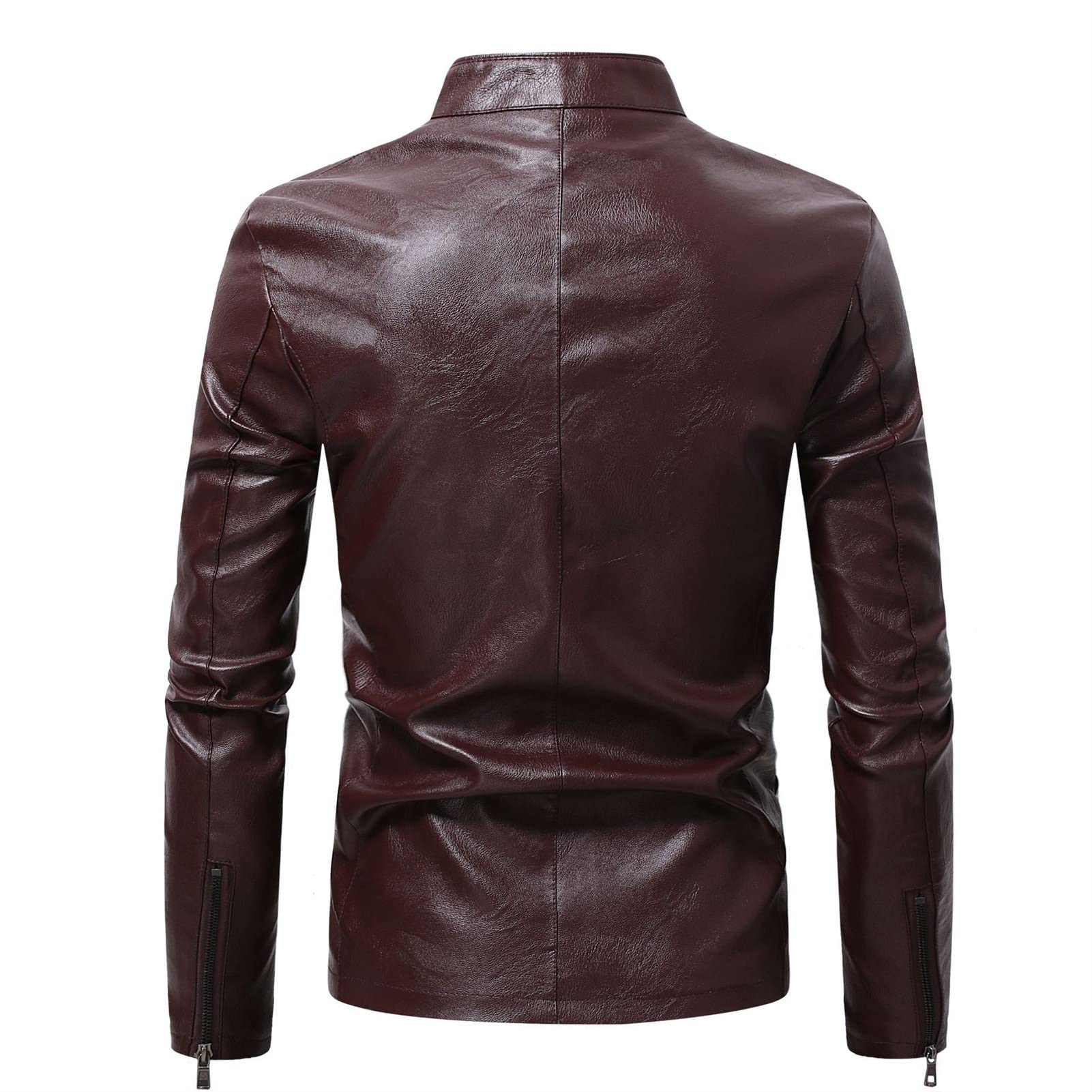 Maiyifu-GJ Men's Stand Collar Faux Leather Jacket Casual Fleece Lined Motorcycle Jackets Lightweight Vintage Outwear Coat (Red,3X-Large)