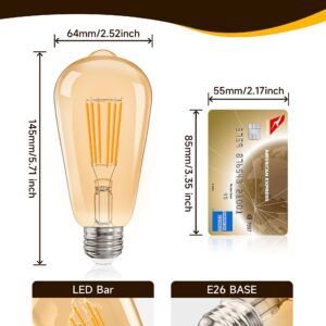 UNILAMP Dimmable LED Edison Bulb, ST64 E26 Base Lighting Vintage LED Bulbs, 6W Vintage LED Light Bulb(60W Equivalent), 600lm, 2200K Amber Warm, High Brightness Amber Glass (2 Packs)