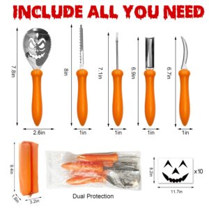 Pumpkin Carving Kit, Pumpkin Carving Tools Kit Knife for Adults with 10 Stencils Patterns, Professional Heavy Duty Pumpkin Carving Set for Family Party Decorations