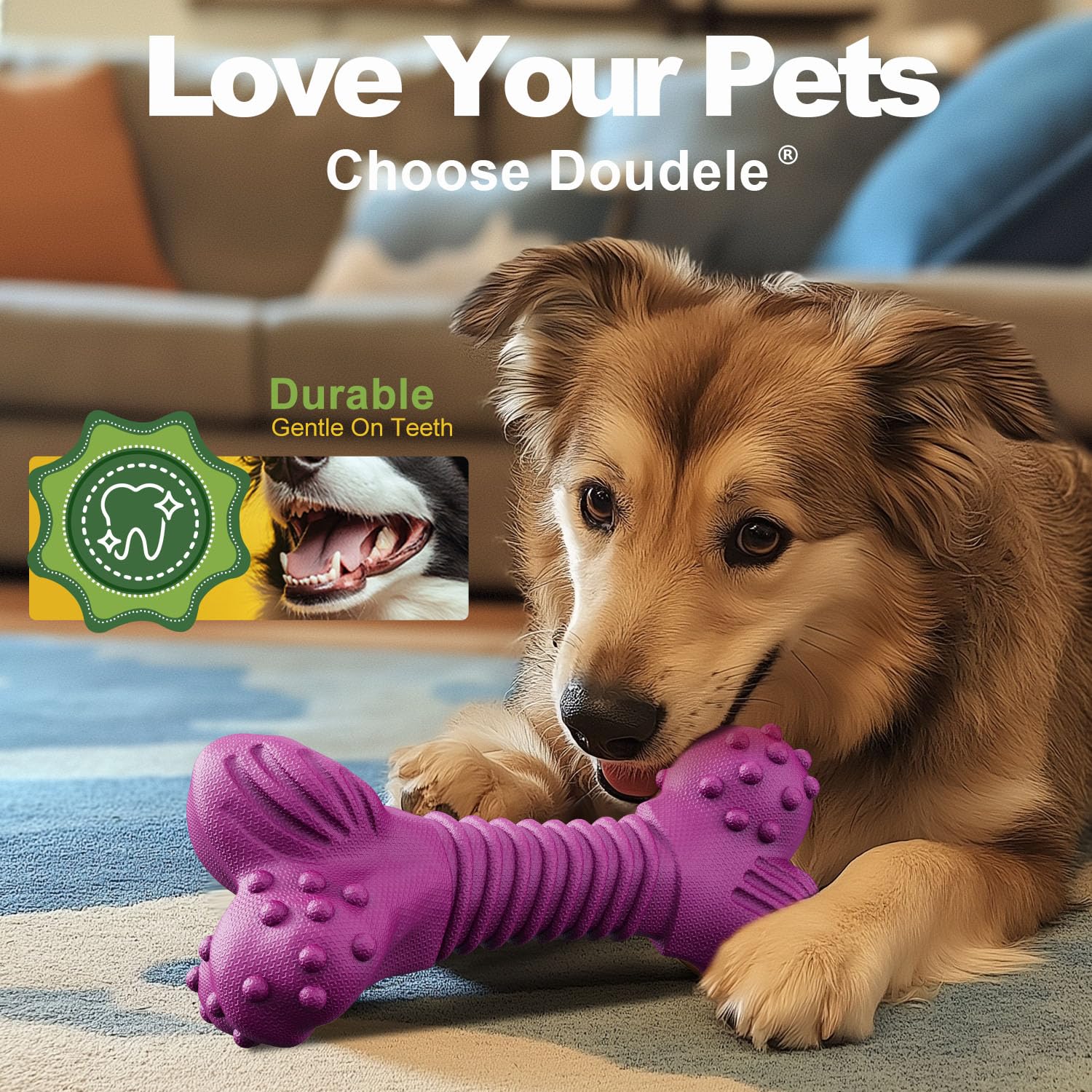 Doudele Dog Toys for Aggressive Chewers, Dog Toys for Medium Large Dogs, Natural Rubber Dog Chew Toys with Beef Flavor, Indestructible Dog Toy, Chew Toys for Aggressive Chewers (Purple)