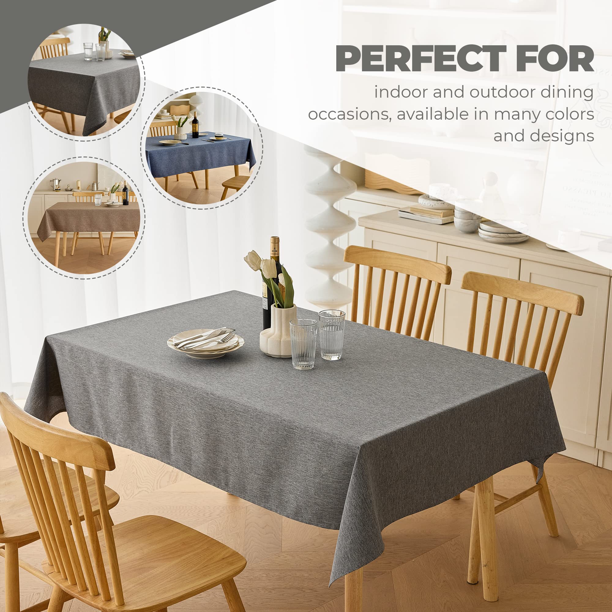 Decorelia Wrinkle-Free Oblong Table Cloth Decoration for Birthday, Waterproof Outdoor Picnic Linen Table Covers for Camping, Party, and Wedding (Rectangle, 60 x 104 Inch (8-10 Seats), Dark Grey)