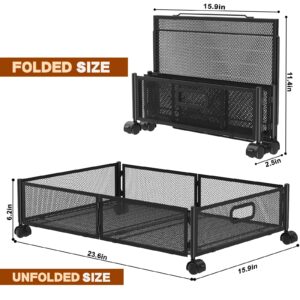 Under Bed Storage Containers,2 Pack Foldable Underbed Storage Containers with Handles and Wheels,Folding Bed Shoes Clothes Organizer,Easy Assembly Underbed Storage for Toy ,Bedding,Bedroom(Black)