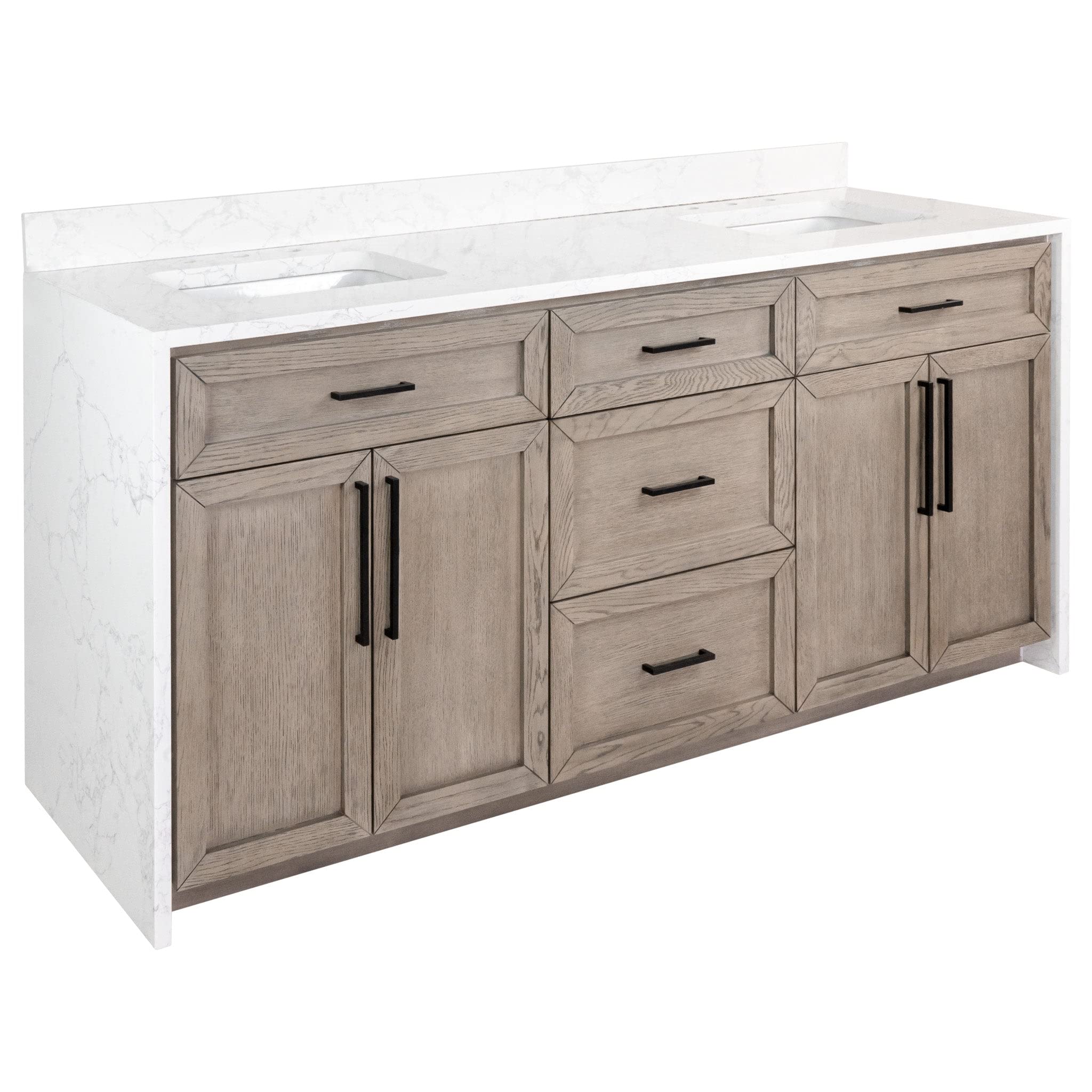 Kitchen Bath Collection Palisade 72-inch Double Bathroom Vanity (Engineered Marble/Gray Oak): Includes Gray Oak Cabinet with Engineered Marble Waterfall Countertop and White Ceramic Sinks