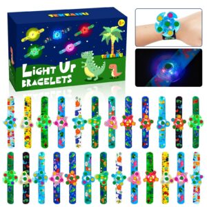 sekeahu 25 pcs light up fidget rotating toy + 25pcs slap bracelets, dinosaur christmas party favors stocking stuffers for kids 4-8-12 goodie bag stuffers glow in the dark supplies gifts