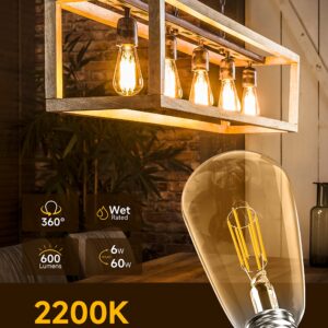 UNILAMP Dimmable LED Edison Bulb, ST64 E26 Base Lighting Vintage LED Bulbs, 6W Vintage LED Light Bulb(60W Equivalent), 600lm, 2200K Amber Warm, High Brightness Amber Glass (2 Packs)