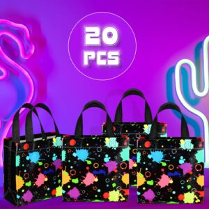 Pinkunn 20 Pcs Glow in the Dark Gift Bags with Handle Neon Decorative Non Woven Glow in the Dark Party Supplies