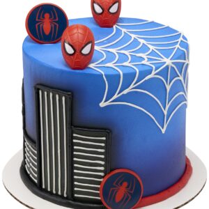 DecoPac Marvel's Spider-Man™ Spider and Mask Rings, Spider-Man Cupcake Decorations, Red and Blue Food Safe Cake Toppers – 24 Pack