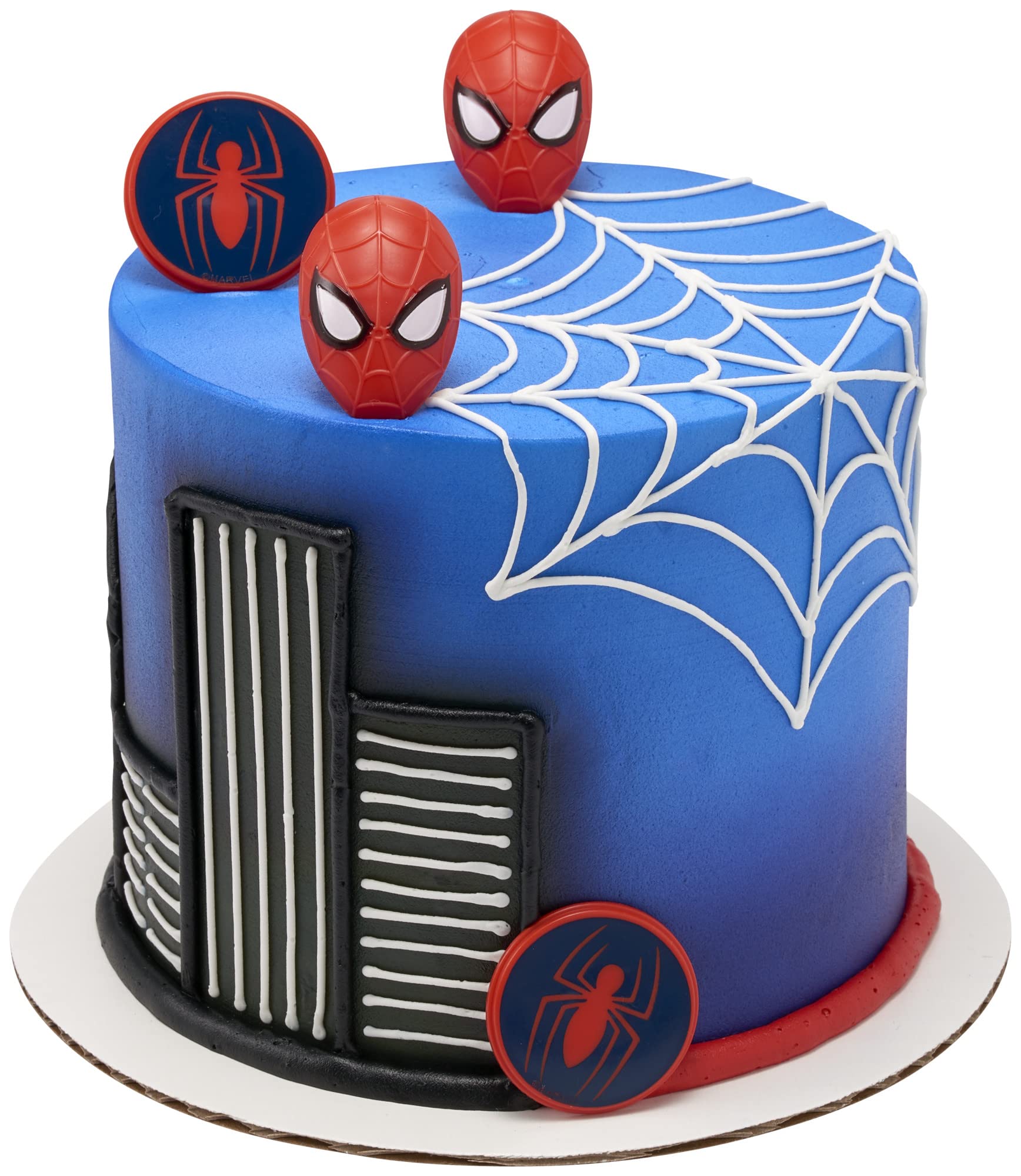 DecoPac Marvel's Spider-Man™ Spider and Mask Rings, Spider-Man Cupcake Decorations, Red and Blue Food Safe Cake Toppers – 24 Pack