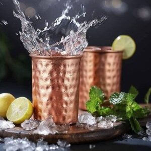 2activelife Hammered Design Pure Copper Tumbler Set of 2 | Drinking Water with Copper Cups | Premium Quality Copper Tumblers use for Home, Office, Hotel, Travel and Gifting - 11.8 US Fl Oz