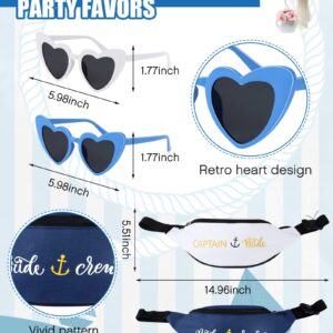 6 Sets Nautical Bridal Shower Hat Set - Women's Bride Captain Hat with Veil, Crew Sailor Hat, Fanny Pack, Heart Sunglasses for Bachelorette Party Boat Supplies