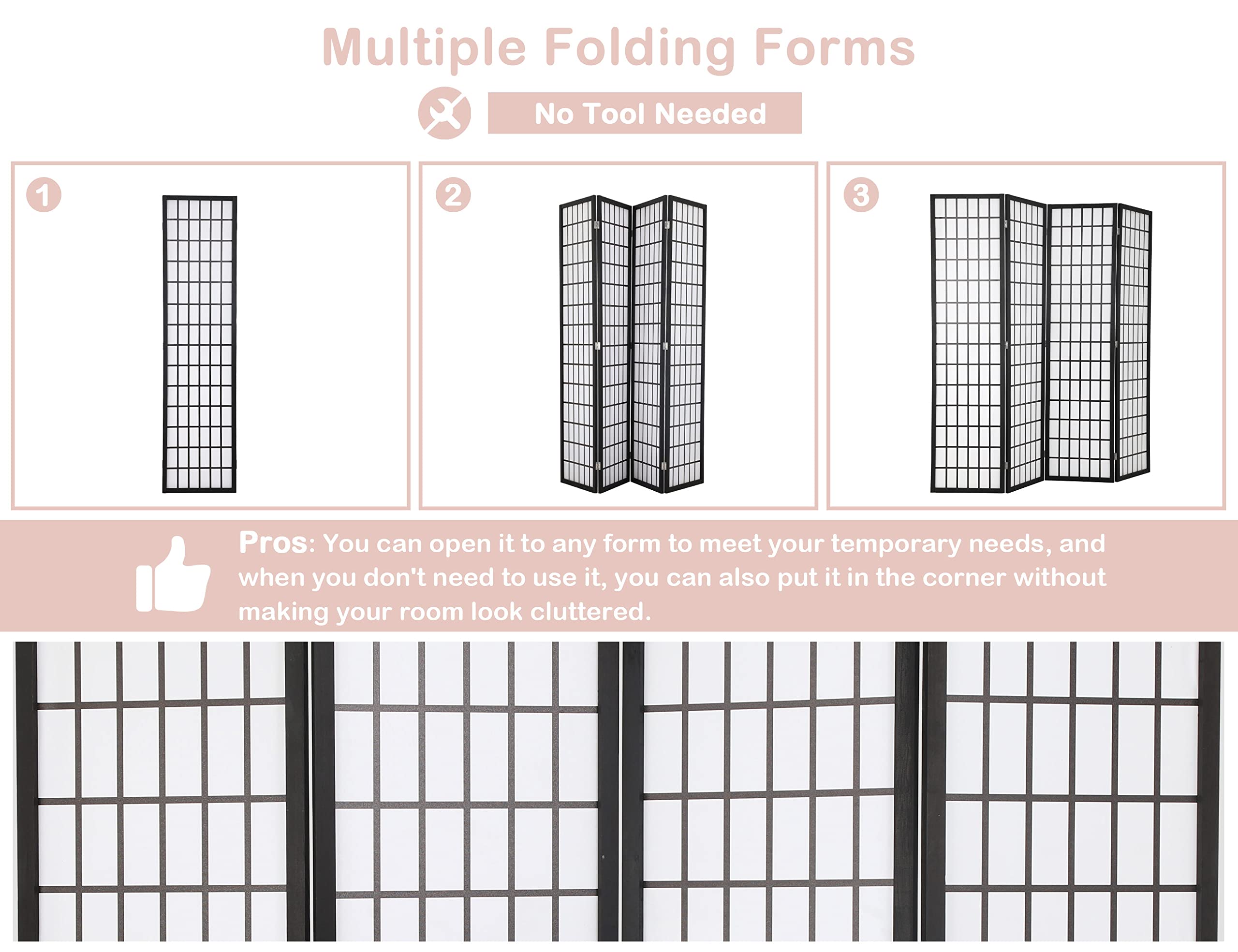 Room Divider, 4 Panel Plum Blossom Shoji Screen, 6FT Folding Chinese Wall Dividers with Waterproof Shoji Paper for Home Office Bedroom, Divider for Room Separation Japanese Style Room Dividers